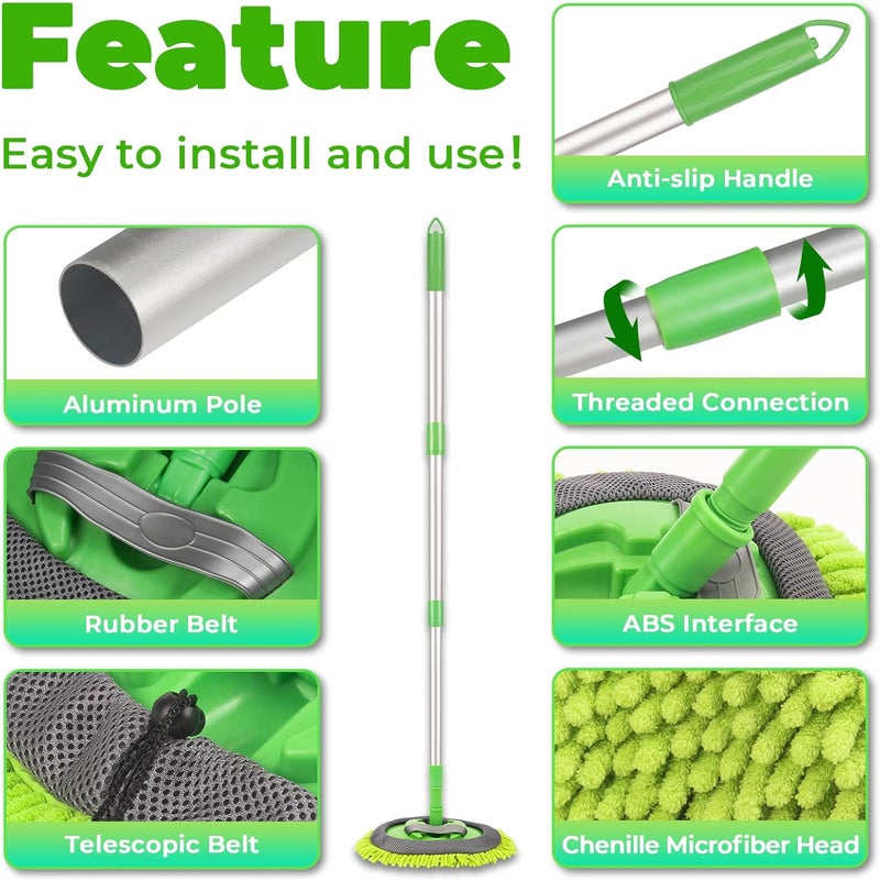 Bemece Car Wash Brush with Chenille Mop Heads - Scratch Free & Strong Absorbent - Image 3