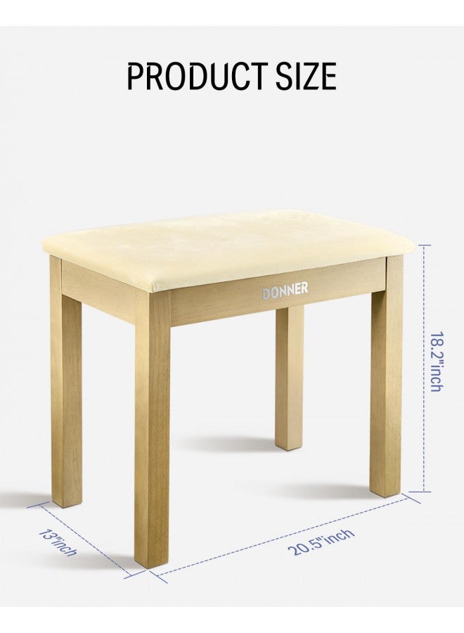 Donner Donner Piano Bench with Storage, Solid Wood Keyboard Bench Piano Bookcase Stool Chair Seat with High-Density Suede Cushion, Light Wood Color - Image 5