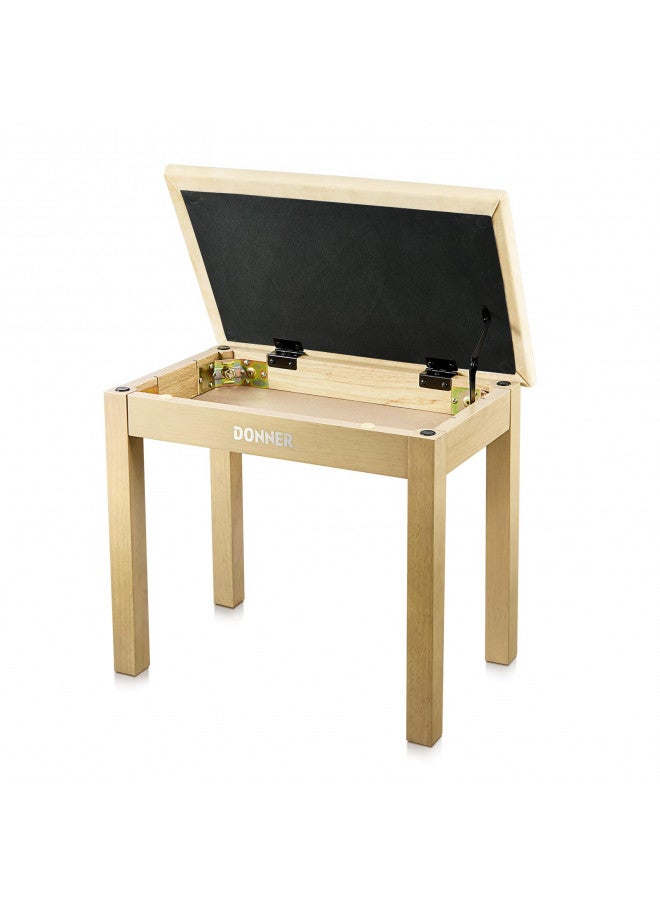 Donner Donner Piano Bench with Storage, Solid Wood Keyboard Bench Piano Bookcase Stool Chair Seat with High-Density Suede Cushion, Light Wood Color - Image 1