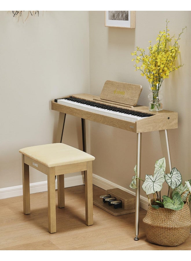 Donner Donner Piano Bench with Storage, Solid Wood Keyboard Bench Piano Bookcase Stool Chair Seat with High-Density Suede Cushion, Light Wood Color - Image 2