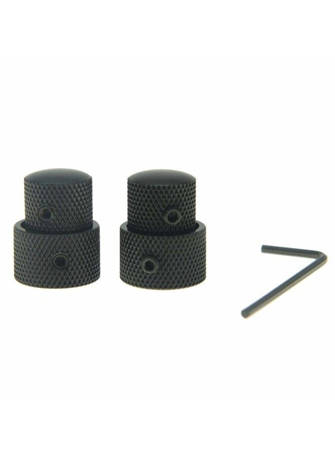KAISH Pack of 2 Metal Dual Concentric Stacked Control Knobs Guitar Bass Parts for Electric Guitar Bass Black - Image 1