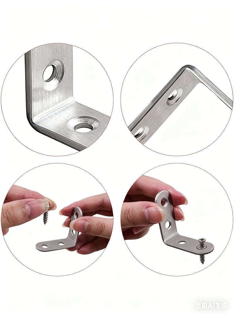 SHAOZHEN 20 Pcs Stainless Steel Corner Braces, 16 Pcs 40 x 40mm 90 Degree Right Angle L-Shaped Bracket Joint and 4 Pcs Plat Straight Braces Fastener for Wood Shelf Cabinet Chair Table, with 80 Screws - Image 5