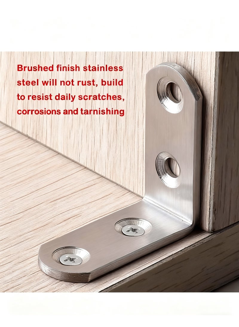 SHAOZHEN 20 Pcs Stainless Steel Corner Braces, 16 Pcs 40 x 40mm 90 Degree Right Angle L-Shaped Bracket Joint and 4 Pcs Plat Straight Braces Fastener for Wood Shelf Cabinet Chair Table, with 80 Screws - Image 3