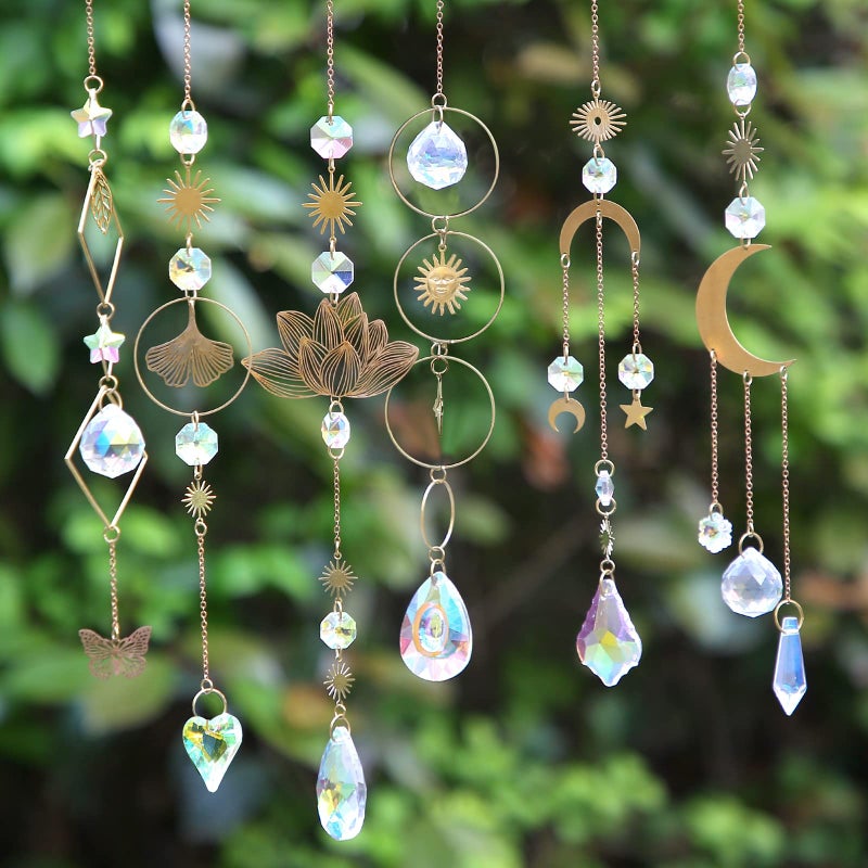 Worgree 6Pieces Colorful Crystals Suncatcher Hanging for Window Crystal Ball Prism Rainbow Maker Pendants for Garden Christmas Tree Wedding Party Patio Backyard Car Home Indoor Outdoor Decoration 