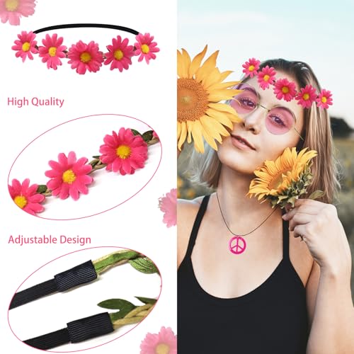IncreDecor Hippie Costume Set Includes Peace Sign Necklace and Earring, Flower Crown Headband and Sunglasses 60s 70s Party Accessories (Sweet Girl) - Image 4