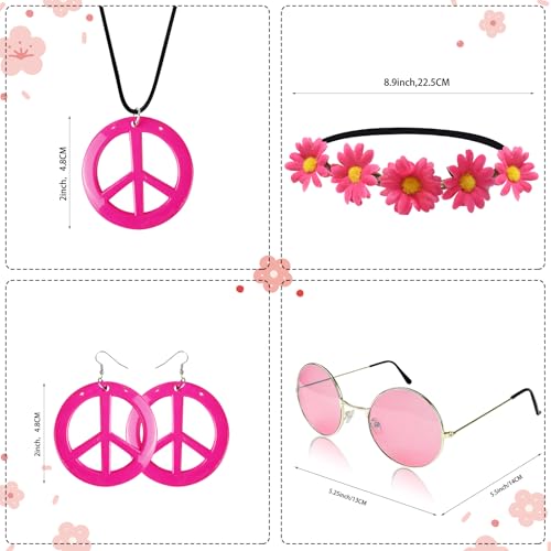 IncreDecor Hippie Costume Set Includes Peace Sign Necklace and Earring, Flower Crown Headband and Sunglasses 60s 70s Party Accessories (Sweet Girl) - Image 3