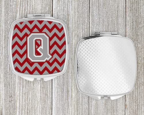 Caroline's Treasures CJ1043-QSCM Letter Q Chevron Crimson and Grey Compact Mirror Decorative Travel Makeup Mirror for Women Girls Gifts Pocket Makeup Mirror Folding Handheld - Image 4