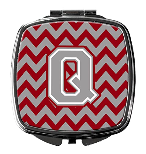 Caroline's Treasures CJ1043-QSCM Letter Q Chevron Crimson and Grey Compact Mirror Decorative Travel Makeup Mirror for Women Girls Gifts Pocket Makeup Mirror Folding Handheld - Image 5