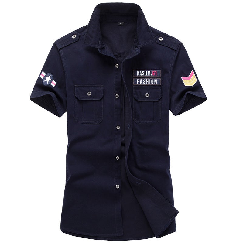 Cross-border 2021 Summer Short-sleeved Shirt Mens European and American Workwear plus size Half-sleeved Shirt Military Clothes Mens Shirt Mens Style Black  - Image 4