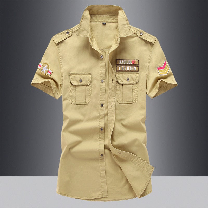 Cross-border 2021 Summer Short-sleeved Shirt Mens European and American Workwear plus size Half-sleeved Shirt Military Clothes Mens Shirt Mens Style Black  - Image 5