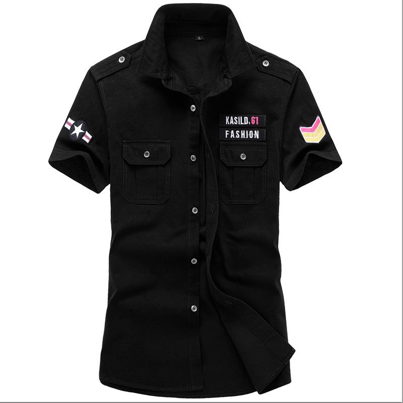 Cross-border 2021 Summer Short-sleeved Shirt Mens European and American Workwear plus size Half-sleeved Shirt Military Clothes Mens Shirt Mens Style Black  - Image 1