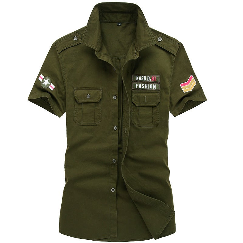 Cross-border 2021 Summer Short-sleeved Shirt Mens European and American Workwear plus size Half-sleeved Shirt Military Clothes Mens Shirt Mens Style Black  - Image 3