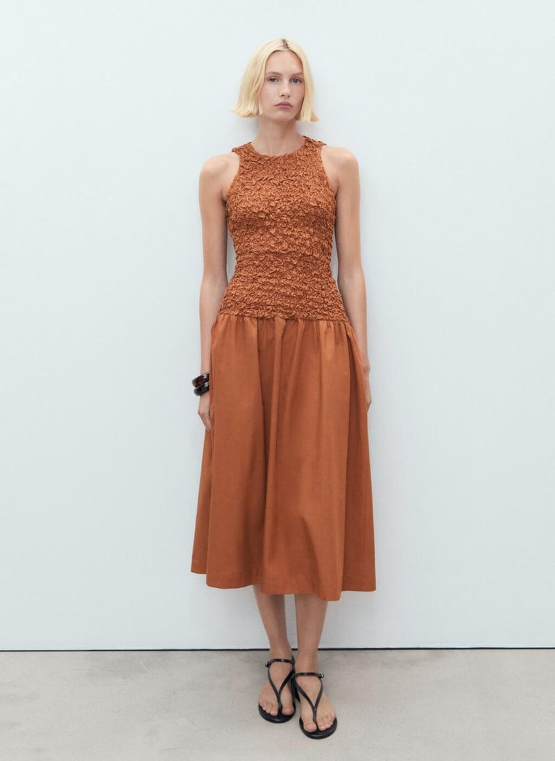 MANGO Textured Bodice Midi Dress  - Image 1