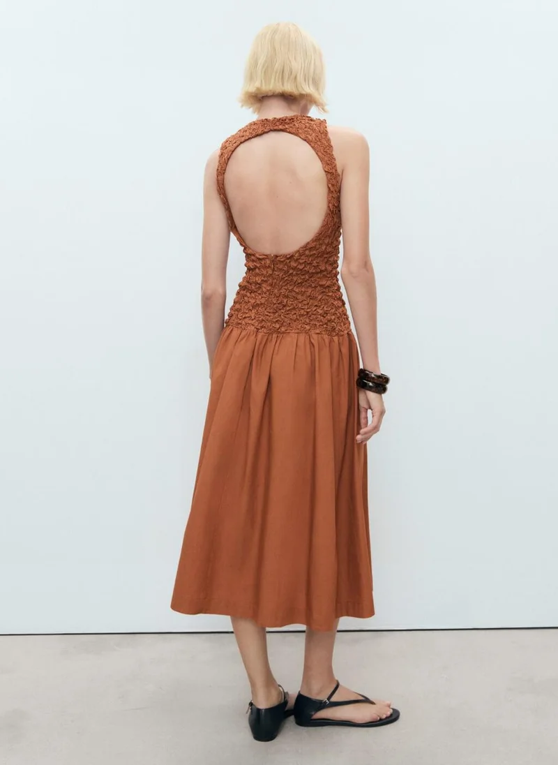 مانجو Combined Open-Back Textured Dress