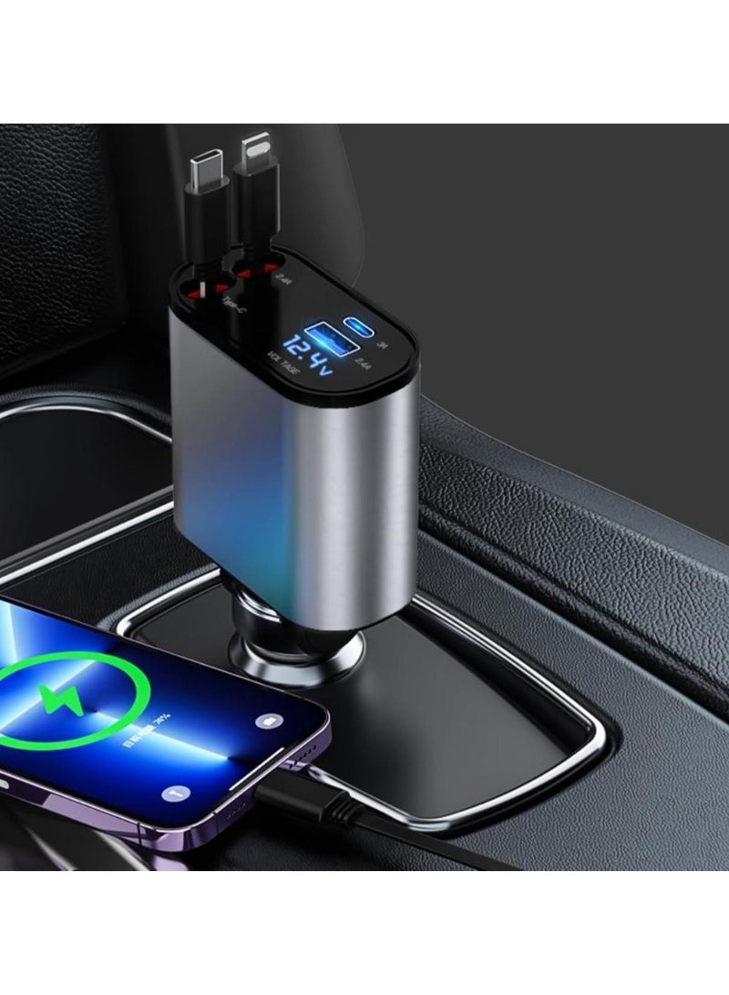 شاحن سيارة تلسكوبي: منفذ مزدوج لأجهزة iOS والنوع C، مع محول طاقة السيارة - Image 5