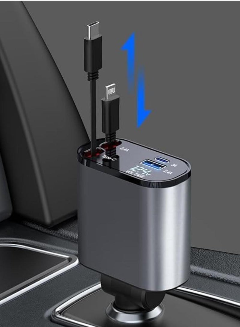 شاحن سيارة تلسكوبي: منفذ مزدوج لأجهزة iOS والنوع C، مع محول طاقة السيارة - Image 2