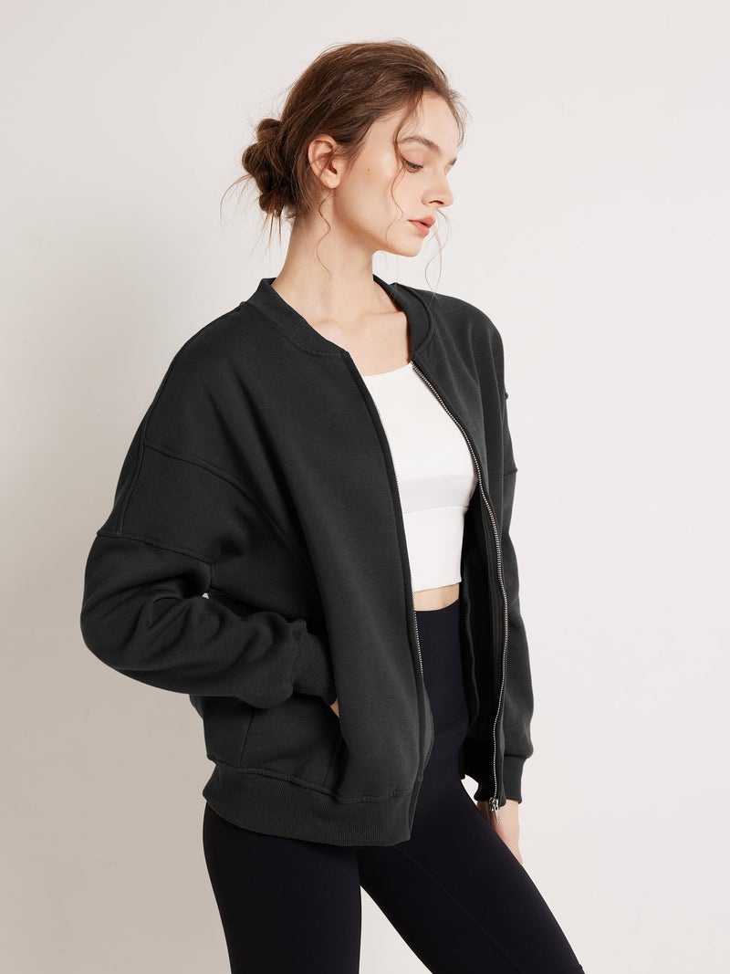 GEMLON Womens Zip Up Sweatshirts Jackets Long Sleeve Casual Loose Outwear with Pockets Black XL - Image 5