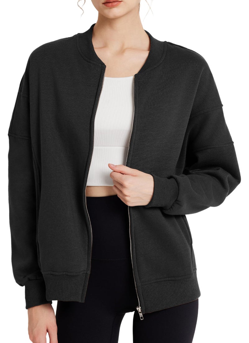 GEMLON Womens Zip Up Sweatshirts Jackets Long Sleeve Casual Loose Outwear with Pockets Black XL - Image 3