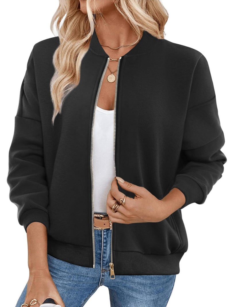 GEMLON Womens Zip Up Sweatshirts Jackets Long Sleeve Casual Loose Outwear with Pockets Black XL - Image 1