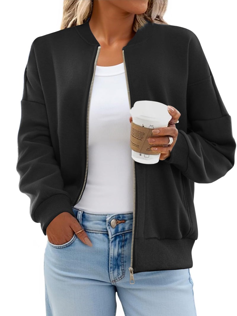 GEMLON Womens Zip Up Sweatshirts Jackets Long Sleeve Casual Loose Outwear with Pockets Black XL - Image 2