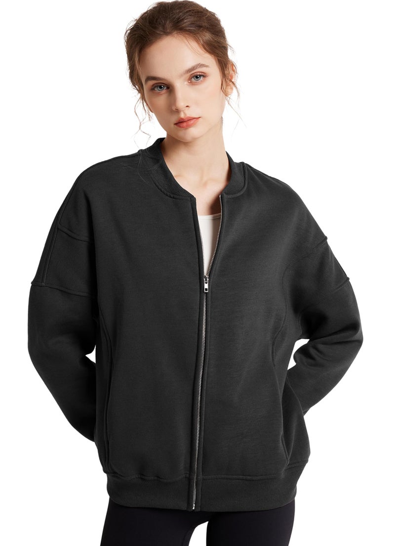 GEMLON Womens Zip Up Sweatshirts Jackets Long Sleeve Casual Loose Outwear with Pockets Black XL - Image 4