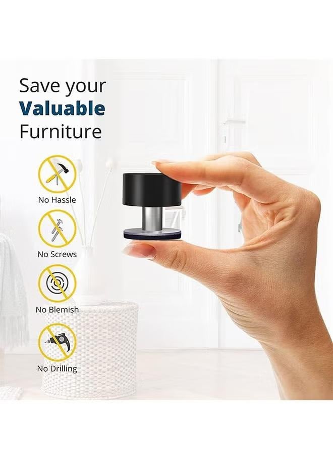 2 Pack Door Stoppers Stop with Extra Stickers, Self-Adhesive Door Stops with Black Rubber Bumper & Stainless Steel Body, Heavy Duty Door Knob Wall Protector Sound Dampening for Home & Office Use