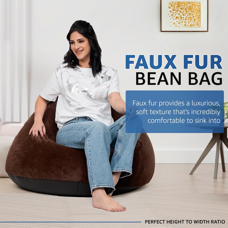 Brand - Solimo Solimo Luxe Fur XXL Bean Bag Filled with Beans Brown Capacity Upto 6 Ft Height 100 KG Weight - Image 3