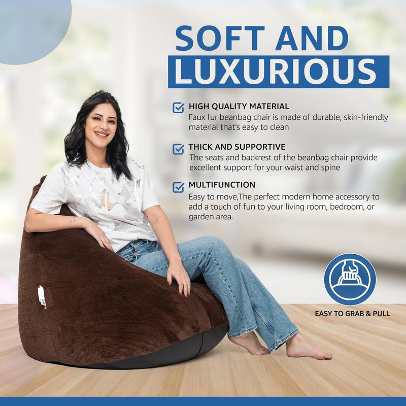 Brand - Solimo Solimo Luxe Fur XXL Bean Bag Filled with Beans Brown Capacity Upto 6 Ft Height 100 KG Weight - Image 5