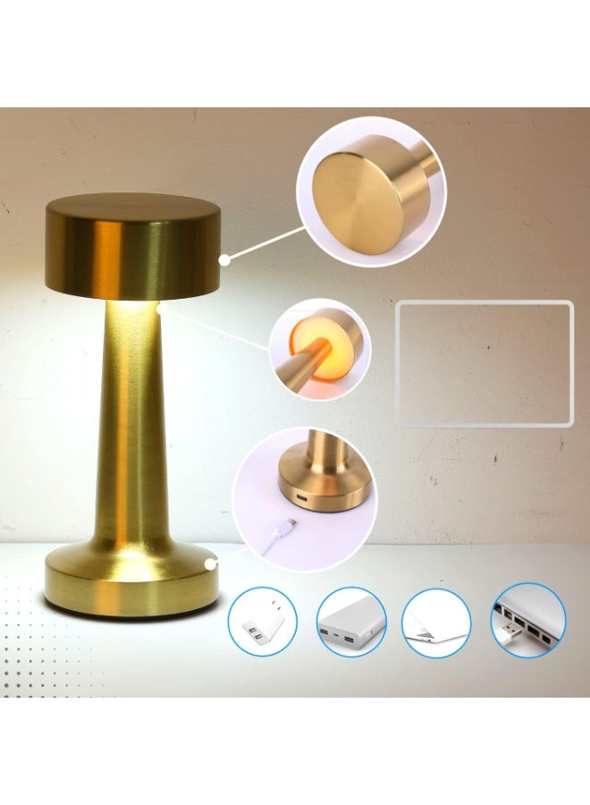 Cordless Table Lamp, Rechargeable Touch Control LED Desk Lamp with 3 Level Warm Brightness Dimming, Metal Eye-Protection Bedside Lamp Reading Light for Bedroom, Restaurant, Indoor Outdoor - Image 3