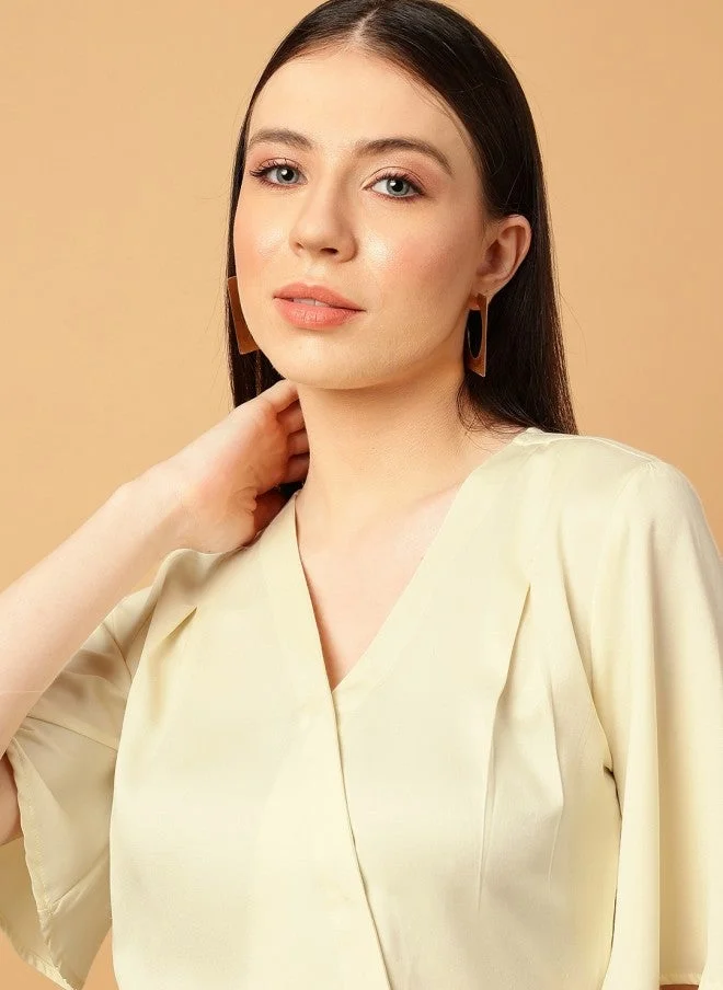 مينت ستريت Cream V-Neck Flared Sleeve Top for Women