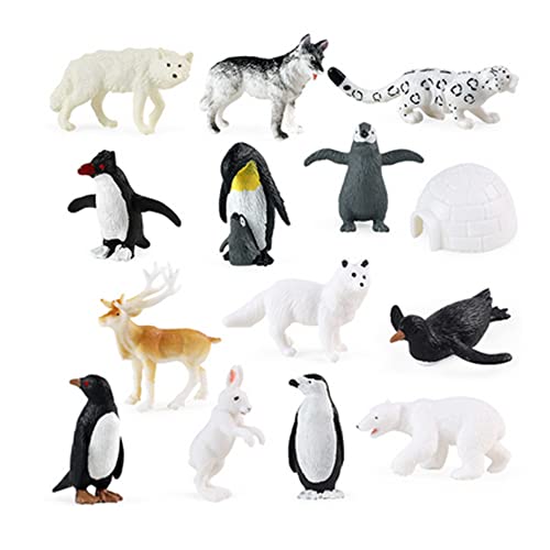 OUKEYI 14PCS Realistic Polar Animals Figurines Mini Arctic Animals Toys Set 12 Inch Plastic Tundra Deer Bear Fox Kids Diorama Birthday Gift - Image 1