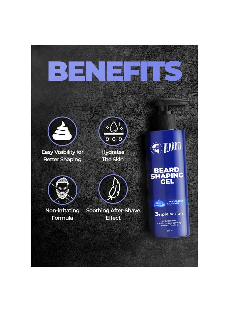 BEARDO 3ripal Action Beard Shaping Transparent Shave Gel For Men Anti Redness Sensitive Skin Calming 200ml - Image 2