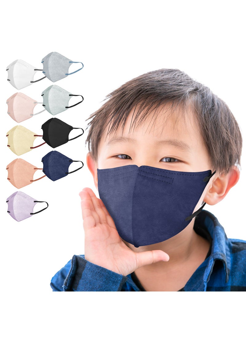 Kids 3D Colorful Mask Triple-Layer Ear Comfort Navy blue + black ear rope (10 bags)