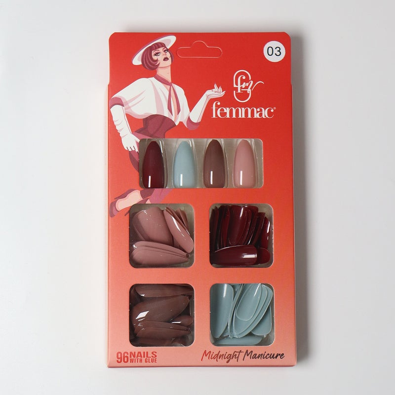 Midnight Manicure Press-On False Nails – Reusable, Lightweight, Salon Finish, 03 Almond