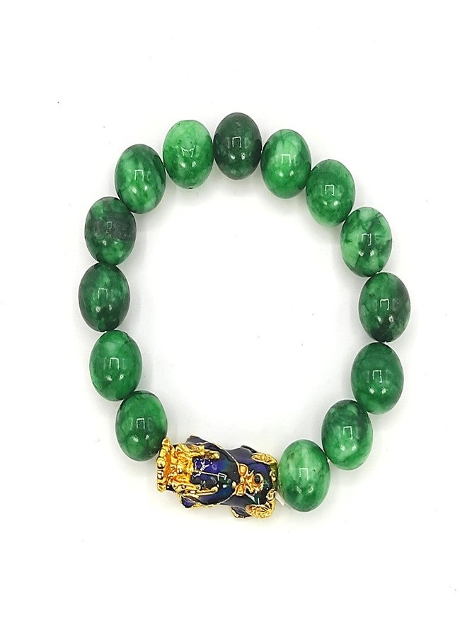 Plus Value Green Jade Pi Yao Bracelet for Abundance, Prosperity, Luck for Feng Shui, Reiki & Chakra Crystals Healing (12mm Beads Size, Jute Bag) - Image 2