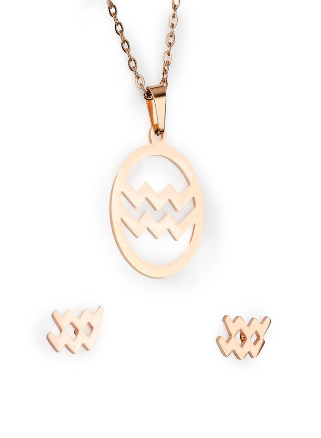 Mesmerize Zodiac Star Sign Necklace and Earring Set for Women and Girls| Stainless Steel, Waterproof, Anti-Tarnish, Hypoallergenic | Skin-Friendly Jewelry for Women | Perfect for Gifting (Aquarius) - Image 1