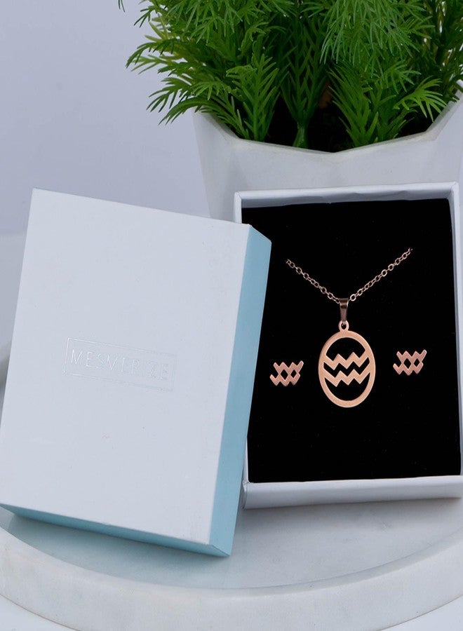 Mesmerize Zodiac Star Sign Necklace and Earring Set for Women and Girls| Stainless Steel, Waterproof, Anti-Tarnish, Hypoallergenic | Skin-Friendly Jewelry for Women | Perfect for Gifting (Aquarius) - Image 2