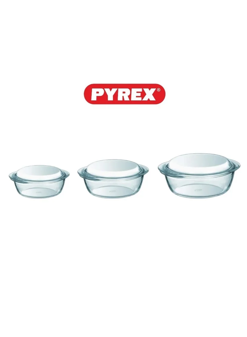 بيريكس Pyrex Essential Round Casserole Set Of 3 ( 3L+2.1L+1.4L)  - Durable Borosilicate Glass for Versatile Cooking and Serving