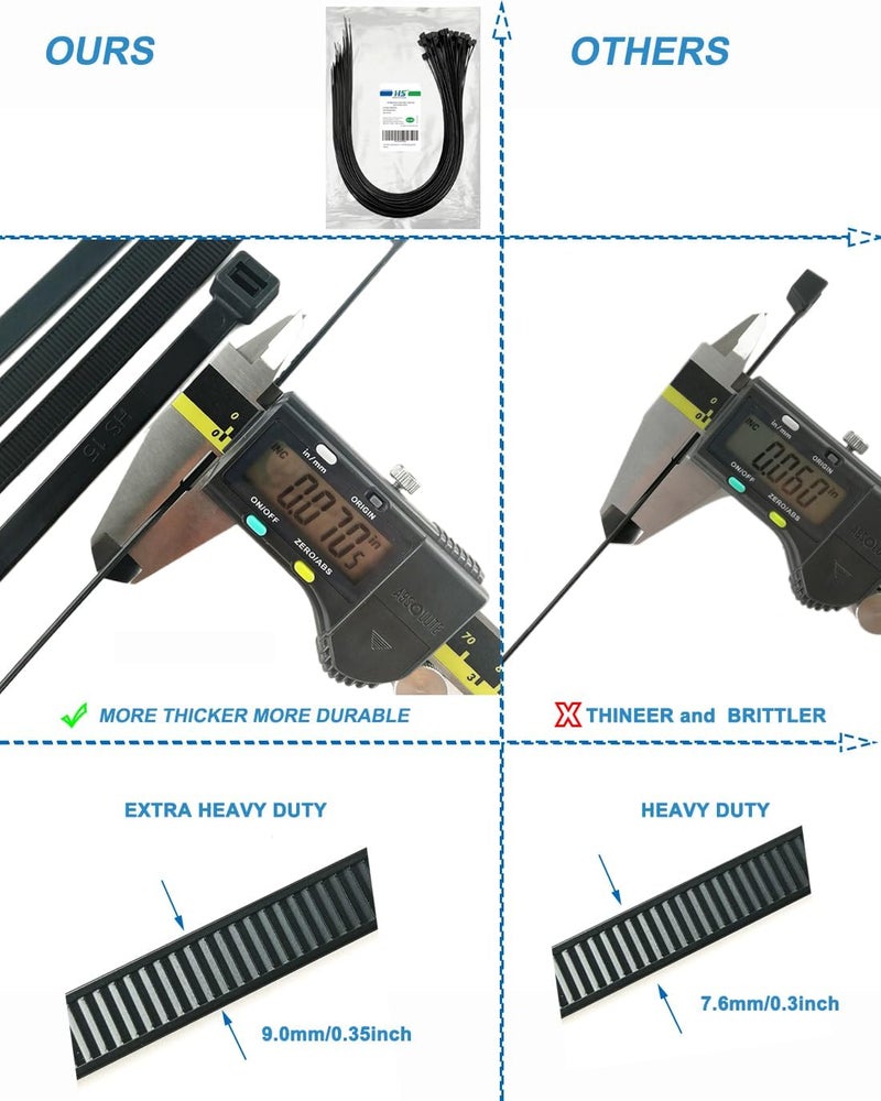 HS أحزمة ربط بسحاب ثقيلة إضافية طويلة (50 حزمة) سميكة 0.35 بوصة من البلاستيك، روابط سحاب ثقيلة 200 رطل، روابط سحاب كبيرة سوداء 36 بوصة للتكييف، السفر، التعبئة، السفن - Image 2