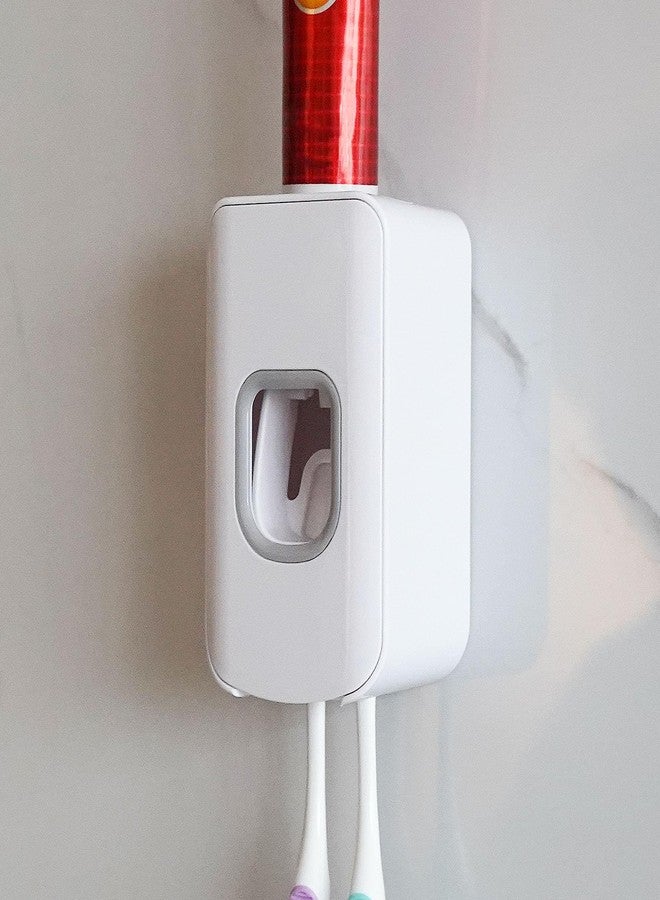 LUEXBOX 2 Slot Toothbrush Holder and Toothpaste Dispenser Wall Mounted, Automatic Toothpaste Squeezer, 2 in 1 Tooth Brush Toothpaste Organizer for Shower (White) - Image 1