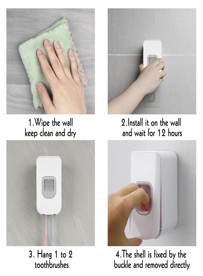 LUEXBOX 2 Slot Toothbrush Holder and Toothpaste Dispenser Wall Mounted, Automatic Toothpaste Squeezer, 2 in 1 Tooth Brush Toothpaste Organizer for Shower (White) - Image 5