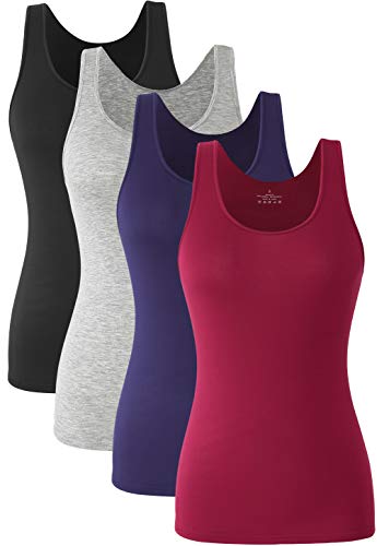 Orrpally Basic Tank Tops for Women Undershirts Tanks Top Lightweight Camis Tank Tops 4-Pack Black Gray Dark Blue Wine Red L - Image 1