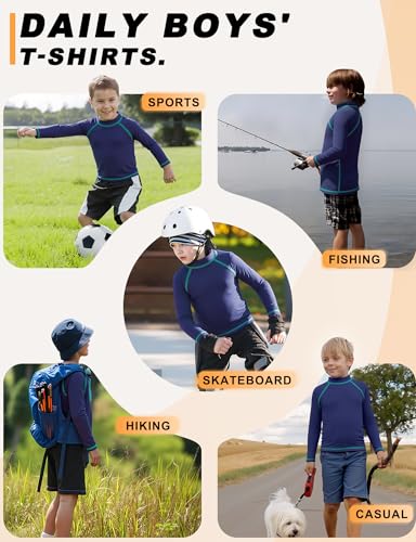 BIGANT Boys Rash Guard Swim Shirt Long Sleeve UPF 50+ Rashguard Quick Dry Kids Youth Fishing Water Sun UV SPF Swimwear Tops(Navy,10-12Y) - Image 4