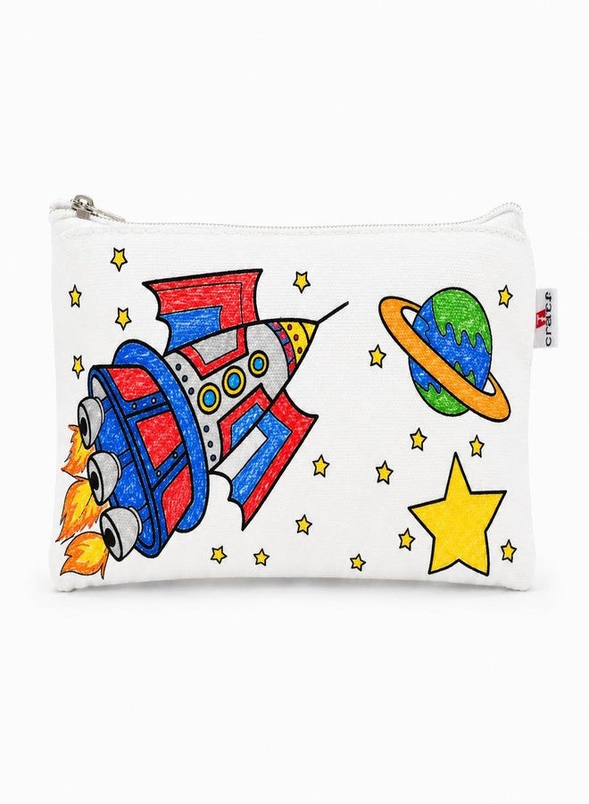 iCraft DIY Art and Craft Canvas Pouch Making Kit |Pack with 4 Chalk Paintsx10ml Each, Set of Round Brushes (1U) | Paint It Yourself Activity Kits for Ages 3+ (Spaceship) - Image 3