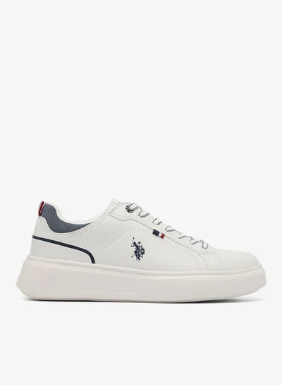U.S. Polo Assn. Men's White Low-Top Sneakers - Lightweight Shoes Lace-Up Design