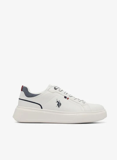 U.S. Polo Assn. Men's White Low-Top Sneakers - Lightweight Shoes Lace-Up Design