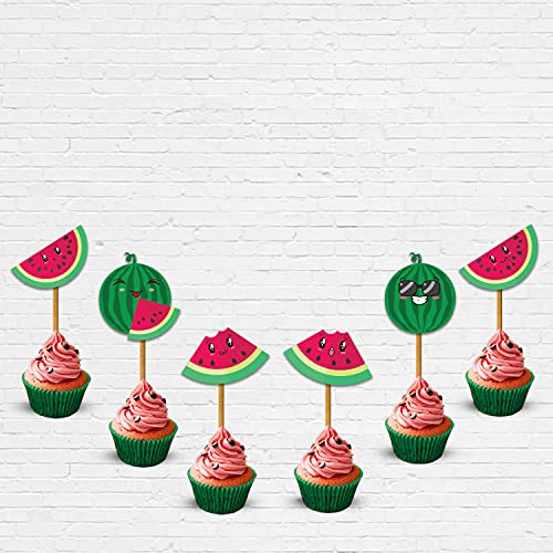 Festiko® Watermelon Theme Birthday Party Supplies and Cake/Baking/Cake Topper Decorations Items for Baby Boys/Girls/Kids Supplies-6months/1st/One(18Pcs Cup Cake Toppers) - Image 1