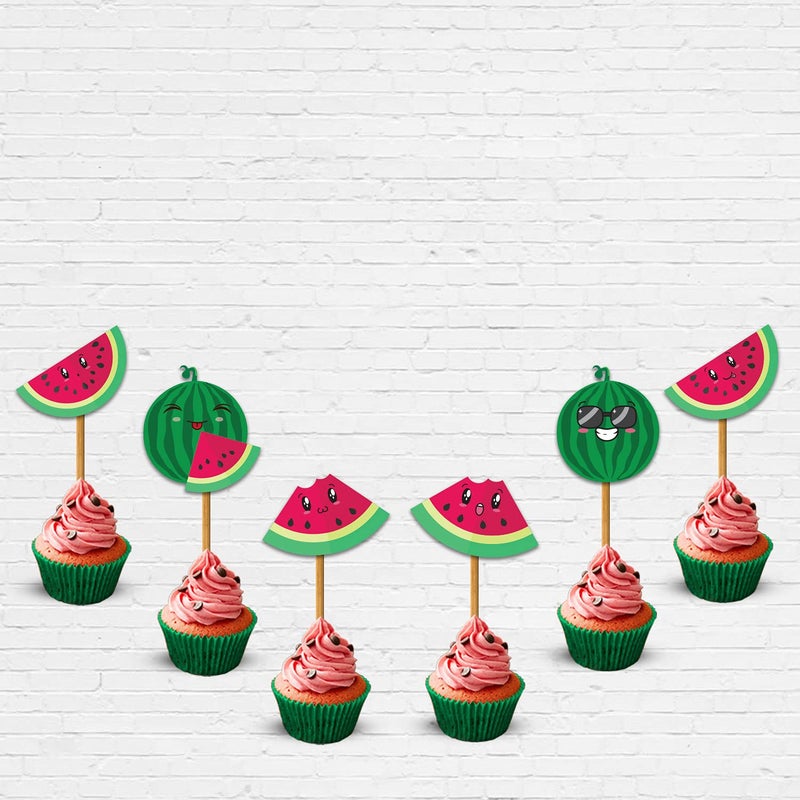 Festiko® Watermelon Theme Birthday Party Supplies and Cake/Baking/Cake Topper Decorations Items for Baby Boys/Girls/Kids Supplies-6months/1st/One(18Pcs Cup Cake Toppers) - Image 3