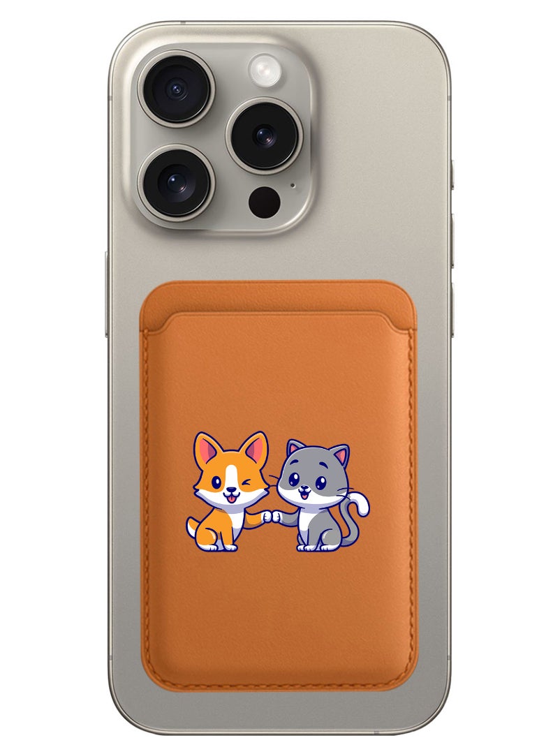 Theodor Magnetic Wallet, Compatible with MagSafe Wallet, for iPhone Wallet, for iPhone 16/15/14/13/12 Series, Not for iPhone 13/12 mini, 3 Card Holder, Vegan Leather, Brown - Cat and dog friendship - Image 1