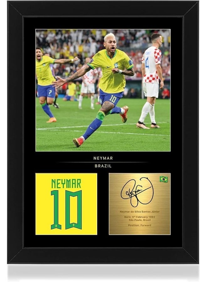 Home Trove إطار صورة منزل تروف نيمار جونيور A4 - توقيع رقمي مُعاد إنتاجه - هدية لمشجعي البرازيل - Image 1